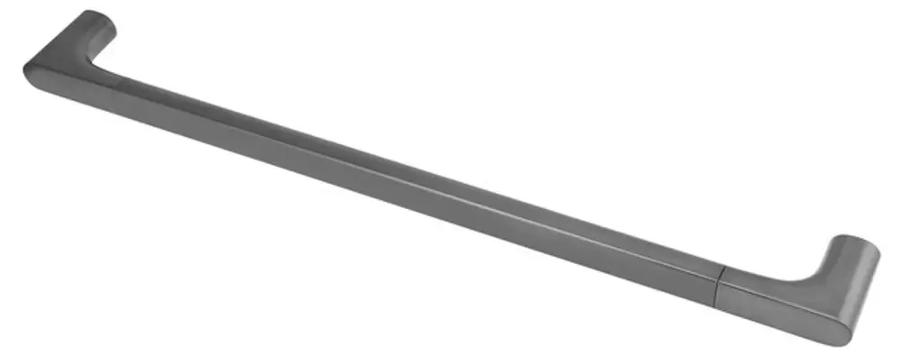 Schwarzer Handtuchhalter aus gebürstetem Metall, L-Form mit zwei Enden, geeignet für Badezimmer. Produkt von Keuco.